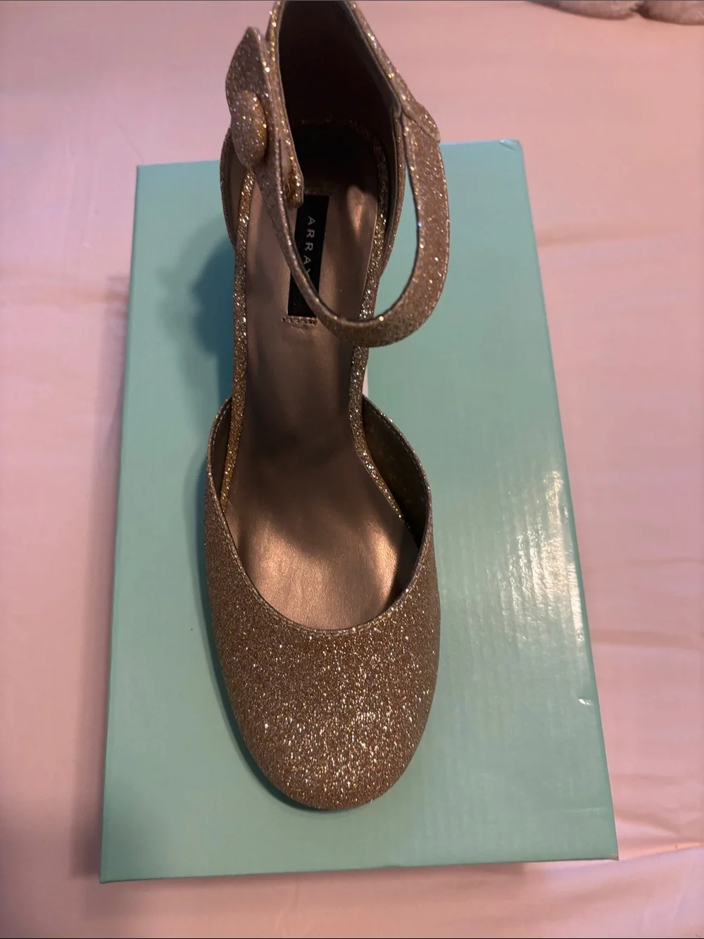 Glitter Ankle-Strap Dress Pump - Gold